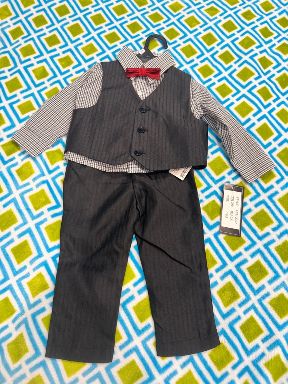 Boys 18 months Pinstripe Vest & Pants Set with Red Bow Tie